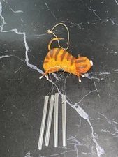 Small Orange Tabby CAT Wind-chime with Silver Tone Chimes FUNNY CAT