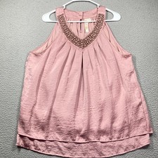 Adiva Sleeveless V Neck Top Women's XL Pink Rose Beaded Boho Fairy Romantic