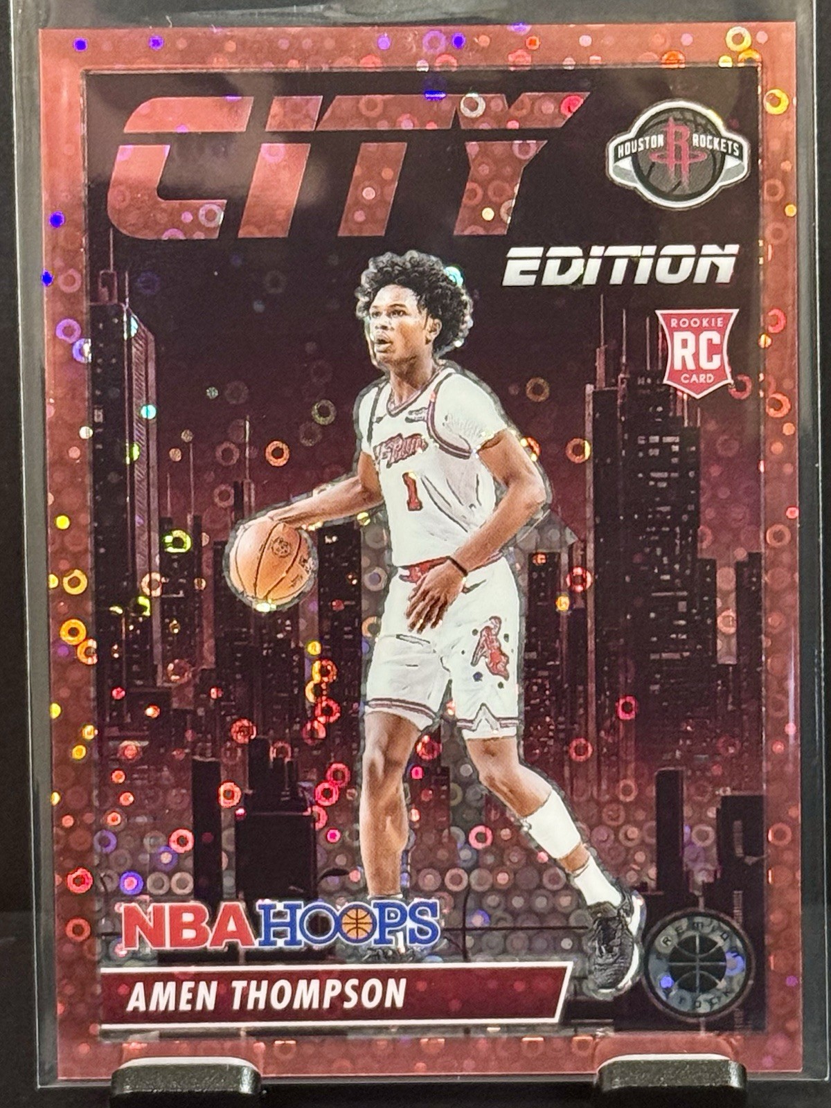 2023-24 NBA Hoops Premium Stock City Edition Amen Thompson Red Disco Rookie /99