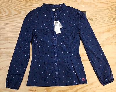 DC Shoes Blue Long Sleeve Button Front Shirt Band Collar Womens Small