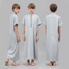 Embroidery Long Robe Saudi Kids Boys Kaftan Dishdasha Jubba Thoub Thobe Islamic