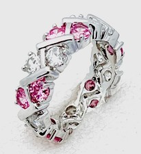 Sterling Silver 925 6 Gr Prong Set 10 Pink 10 Clear CZ X Ring Size 7