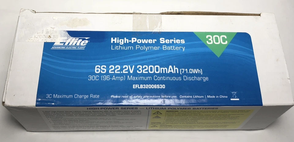 E-flite Eflite 3200mAh 6S 6 Cell 22.2V 30C LiPo 12AWG Wire EC3 Plug EFLB32006S30 - Image 2 of 3