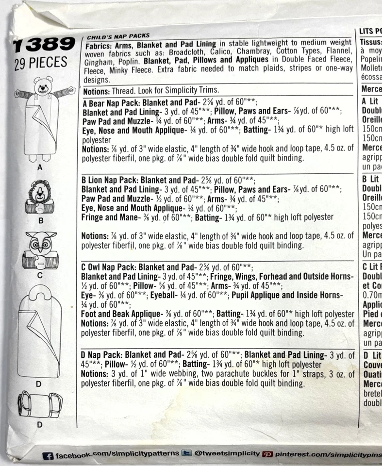 Simplicity Child Sleeping Bag Pad Sewing Pattern New UNCUT 1389 MSRP $17.95 - Image 2 of 3