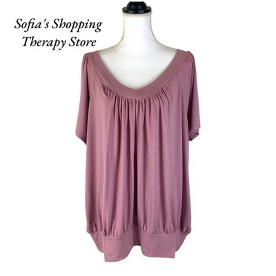 Zenana Women's V Neck Short Sleeve Shirring Buttery Soft Blouse Top Pink SZ 3X