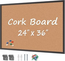 Large Cork Board Bulletin Board 24" x 36" Wall Mounted Notice Pin Board for Home
