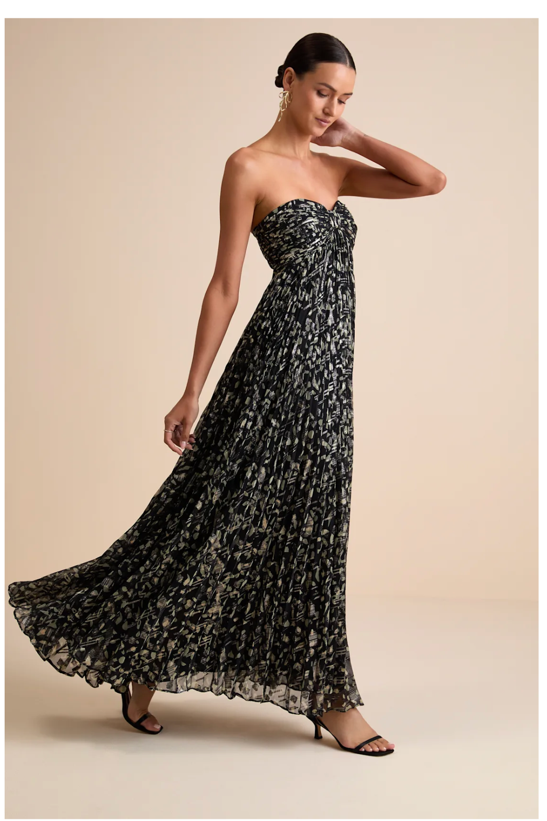 Lulus Lynwen Black Abstract Pleated Strapless Maxi Dress - Size XL