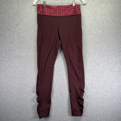 Lululemon Pants Womens 6 Red Maroon Ruched Ankle Pocket Running Leggings Yoga