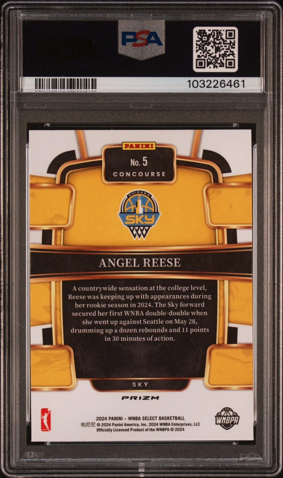 2024 Panini Select WNBA Angel Reese #5 Silver Flash PSA 10 view 2