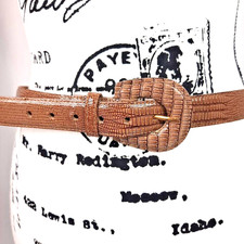 Vintage DAME Genuine Snakeskin Thin Leather Belt Womens Large Brown Taiwan 38 in