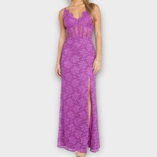 MORGAN AND CO. Women's Juniors Long Lace Corset Prom Dress Pink Purple Size 3