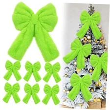  6 Pcs Large Christmas Bow Ornaments 13.4x9.1 Inch Plush Faux Lime Green Plain