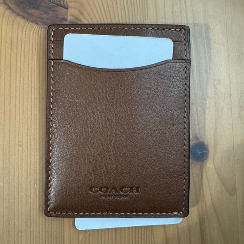 NWT ❤️ Coach Leather Money Clip Card Case Dark Saddle/Dark Saddle Retail - Picture 5 of 6