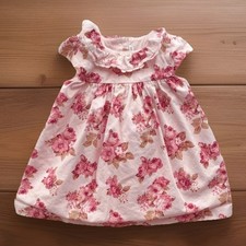 Janie and Jack Baby Girls Ruffled Collar Floral Dress Pink Cap Sleeves Sz 6-12M