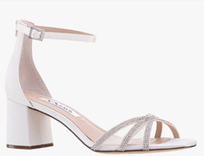 BROOKE IVORY SATIN BLOCK-HEEL ANKLE-STRAPS AND CRYSTALS BRIDAL SHOES SIZE 8