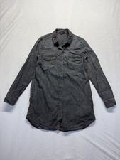 Timing Western Shirt Dress Womens Small Gray Denim Roll Tab Sleeve Button Front