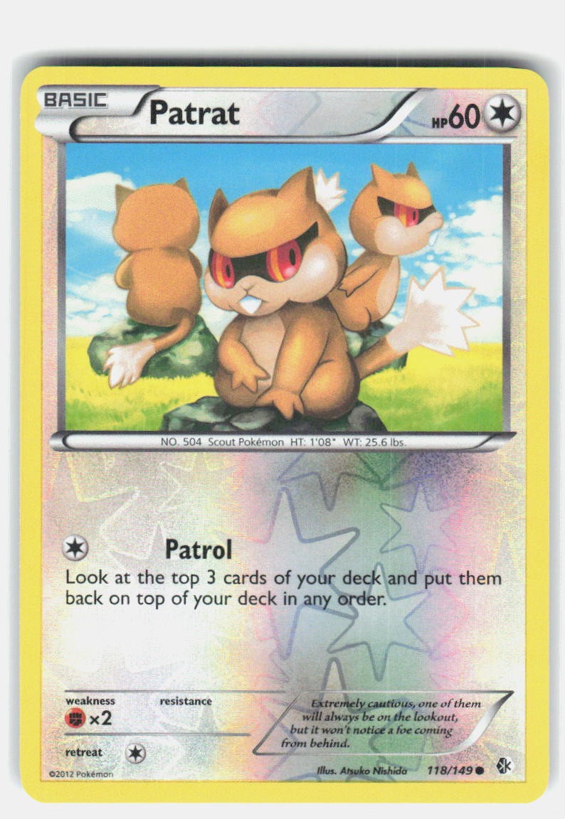 PATRAT 118/149 COMMON BOUNDARIES CROSSED POKEMON REVERSE HOLO NEAR MINT