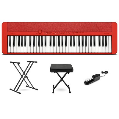 Casio Casiotone CTS1 61Key Portable Keyboard Essentials Bundle Red