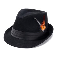 Fedora Hats for Men Women Classic Short Brim One Size Orange Feather-black