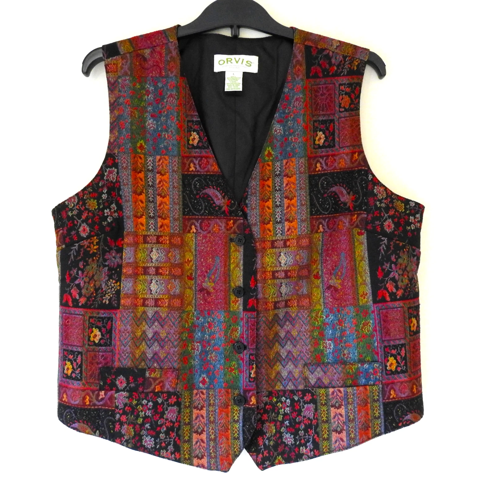 Orvis Jacquard Patchwork Tapestry Waistcoat Vest Size L