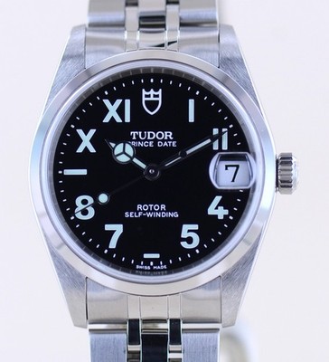Tudor Uhr Prince Oysterdate 32mm Lady black California Dial Stahl rar NOS