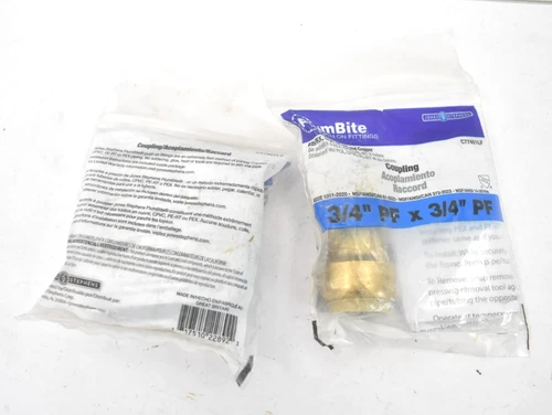 Lot of 2 PlumBite Push On Coupling 3/4" x 3/4" C77401LF Push On Fitting Set - Picture 1 of 6