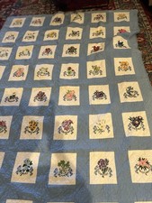 60 year old Quilt 48 State Flowers Hand Stitched Pristine condition.