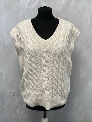 M&S Collection creme kuschelige Pullover Weste Zopfmuster gerippt ärmellos UKM PT