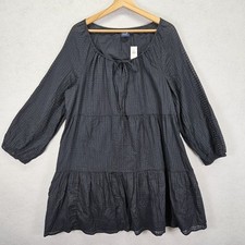 Gap Tired Long Sleeve Lagenlook  Dress Sz L Black Light Weight Cotton Lining NEW