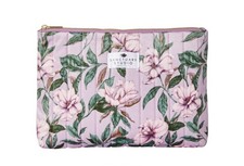 Sanctuary Studio Blush Pink Velvet Floral Magnolia Cosmetic Makeup Travel Bag