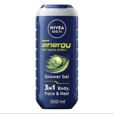 6 x 500ml NIVEA Men Shower Gel Energy Energising Body Wash 7.17 per litre