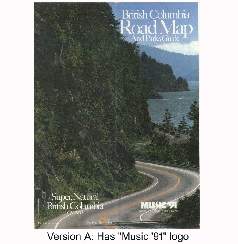 Vintage 1991-2 British Columbia Canada Official Road Map – Version A (Music ’91)