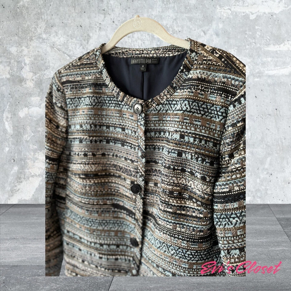 Lafayette 148 Boucle Tweed Jacket Blazer Multicolor,Textured, Long Sleeve S 14 - Image 3 of 4