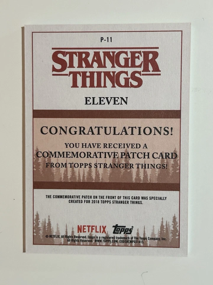 STRANGER THINGS SEASON 1 ELEVEN 2018 TOPPS HAL PATCH CARD   P-11 - Image 2 of 2
