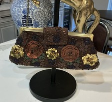 VTG TALBOTS Bronze,Satin, Beaded,jeweled Sequin Floral Magnet Chain Strap...