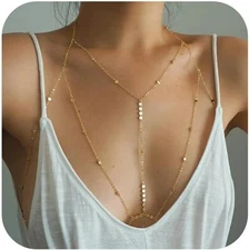 14K Gold Sexy Body Chain for Women, Layered Bikini Waist Summer Beach Jewelry...