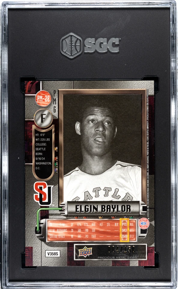 Gemas de metales preciosos Fleer Retro Elgin Baylor 2011 rojo #004/150 SGC 8 PMG Lakers Foto 2 de 2