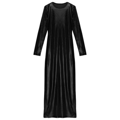 DE Damen Metallic Glänzendes Kleid Durchscheinendes Maxikleids Party Clubwear