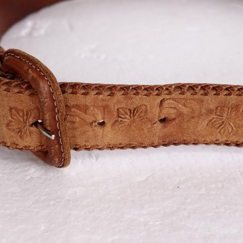 Vintage Woven Leather Belt Mens 32 Southwestern Tooled Boho Western 90s - Picture 5 of 12