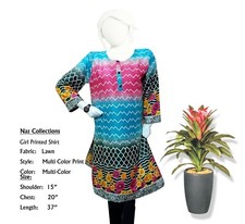 Naz Collection, Girl Printed Lawn Shirt, Tops, Multi Color Print, Size Medium