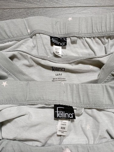 Felina Pajama Set Adult Medium Gray Stars *3 Piece* Tee/Short/Jogger Womens - Picture 2 of 4