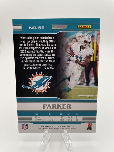 2020 Panini Plates & Patches Football DeVante Parker Blue P. 16 /60 #56 Miami - Picture 2 of 2