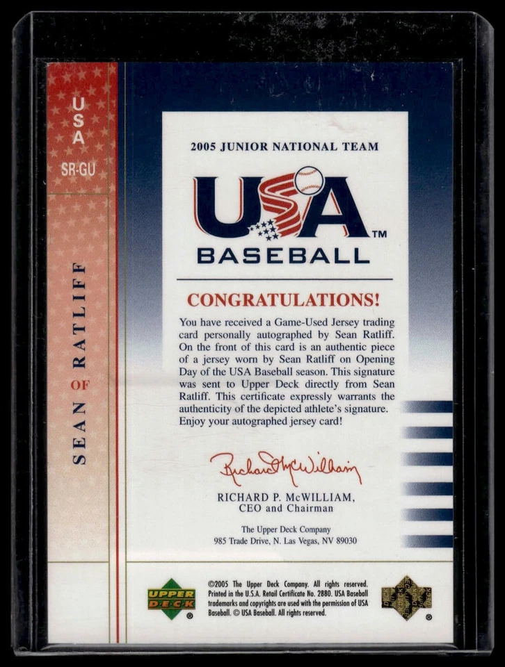 2005 Upper Deck USA Baseball Sean Ratliff Auto Jerseys Blue Ink 242/360 - Image 2 of 2