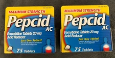 New Lot Of Two 75 Count Boxes Pepcid AC Maximum Strength Heartburn 9/2027