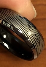 Black Tungsten Carbide with Damascus Pattern Ring Comfort Fit 8mm