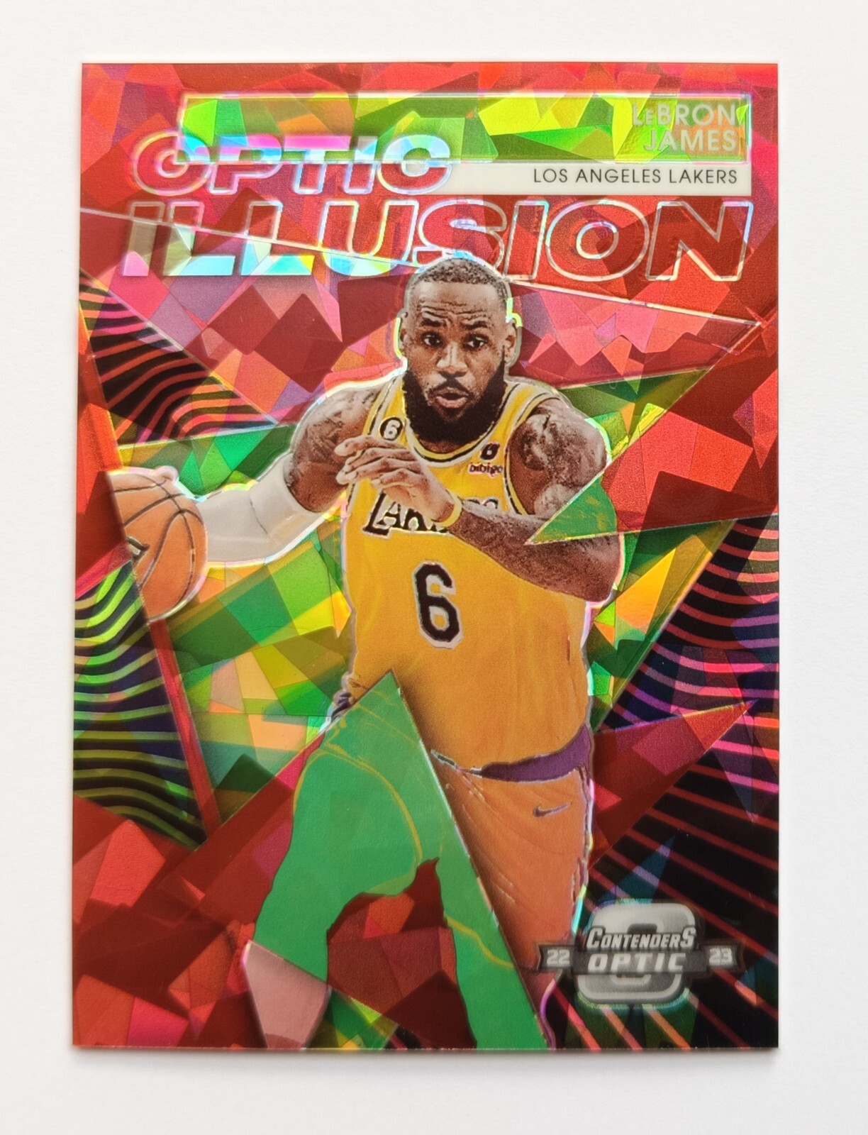 Lebron James 2022-23 Contenders Optic Illusion Red Ice prizm Lakers