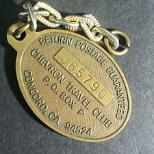 Vintage c1970's-80's Brass Chevron Travel Club Gas / Oil "If Found" Key Fob