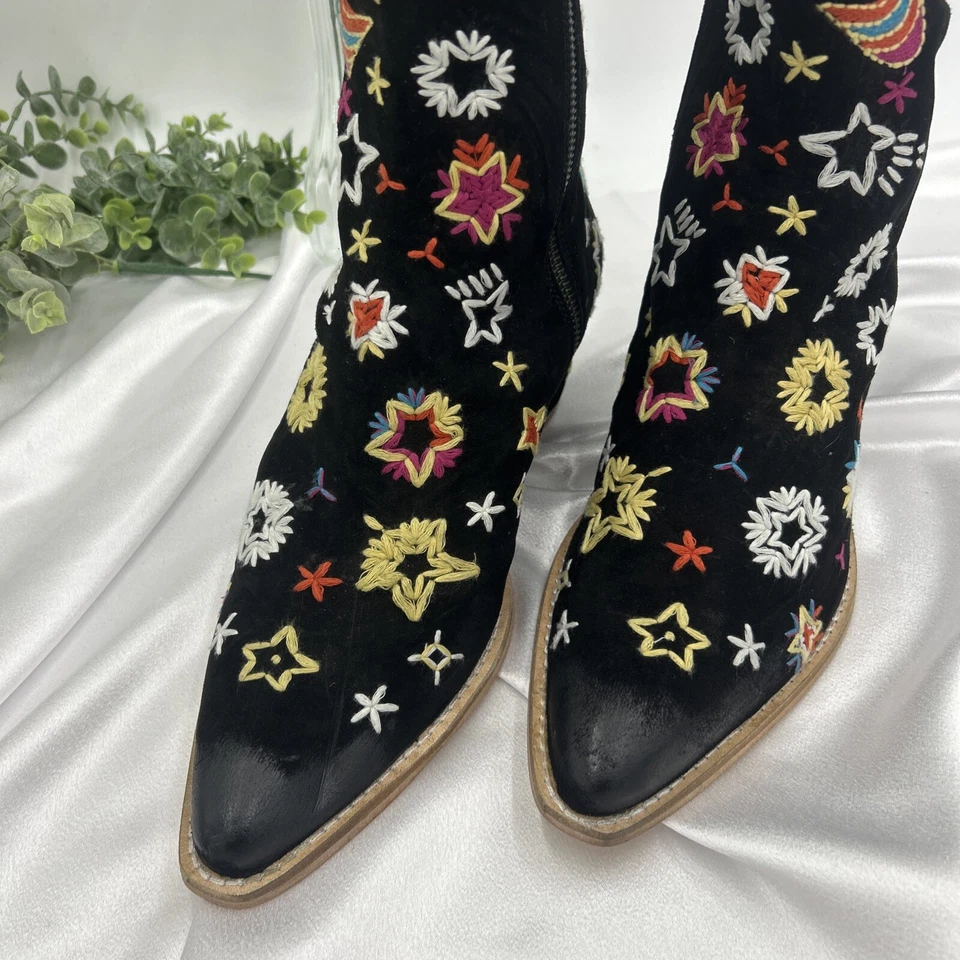 Botines FREE PEOPLE Bowers Bordados Cuero Negro Celestial Talla 40/10 Foto 4 de 4