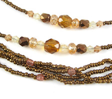 Pair Multi Strand COPPERTONE NECKLACES Vintage Glass Beads Seedbeads Cookie Lee
