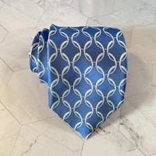 Altea 100% Silk Tie Made in Italy Mens Pastel Blue Ivory Modern Geometric Print
